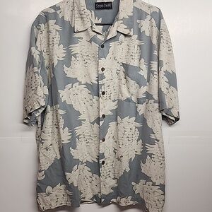 Ocean Pacific Vintage Mens Sage&Cream Button-down Casual Floral Hawaiian Shirt
